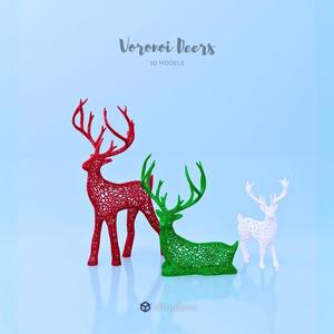 Christmas Voronoi Deer 3D Print Stl Files , Christmas Print Files, Deer Family Ornament Christmas 3D Model