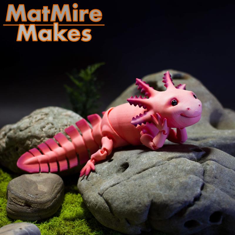 Adorable Articulated Axolotl, Print-In-Place Body, Snap-Fit Head, Cute Flexi