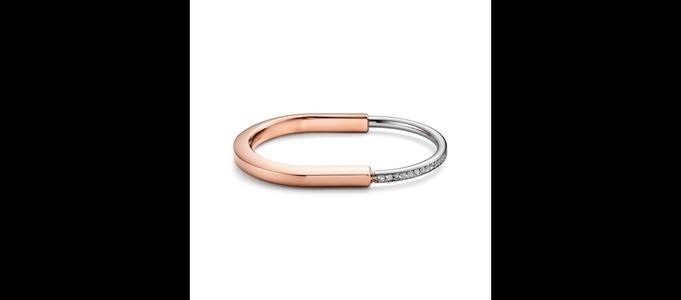 Tiffany Lock Bangle Gold with Half Pave Diamonds