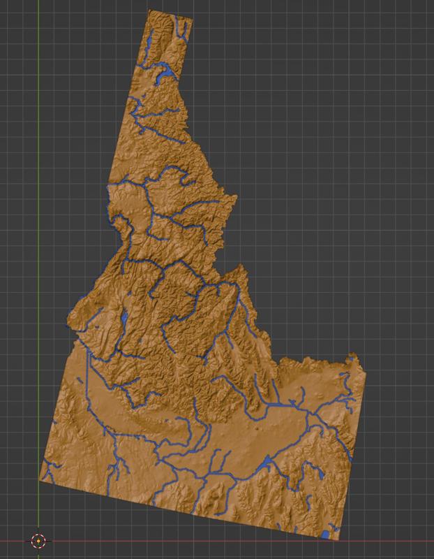 Idaho, USA (ID) Topographic Map with Hydrographic Features