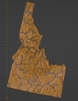 Idaho, USA (ID) Topographic Map with Hydrographic Features