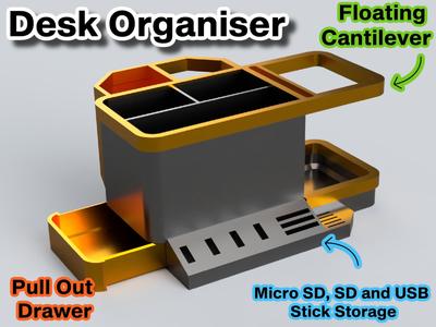 Modern Cantilever Desk Organizer with Drawer