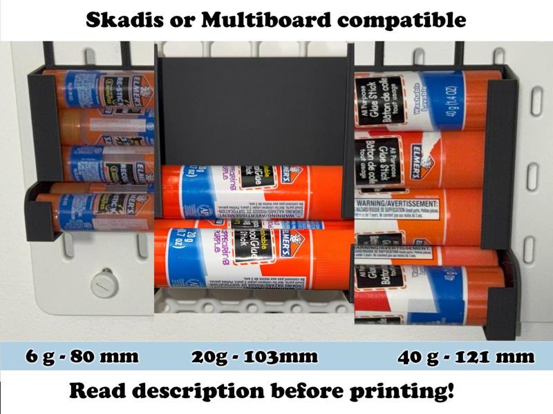 Glue stick holder for Skadis or Multiboard.