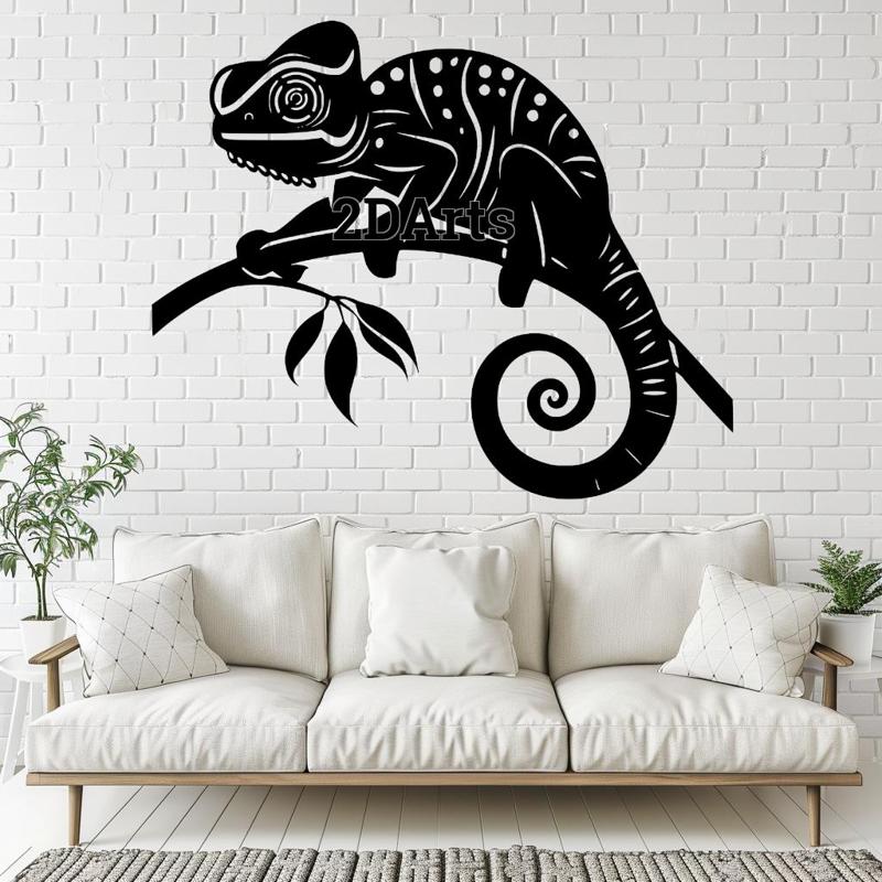 Chameleon on Branch 2D Wall Art/Window Art STL & SVG File for 3D Printing and Laser Cutting