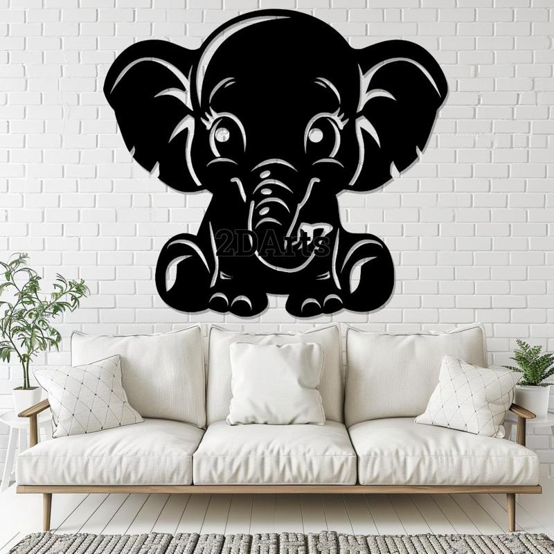 Cute Comic Baby Elephant Silhouette STL File for 3D Printing and Laser Cutting