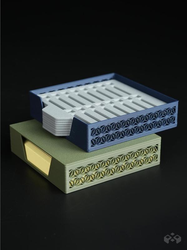 Kumiko Holder for Post-It Notes with 8 Stencils.3mf