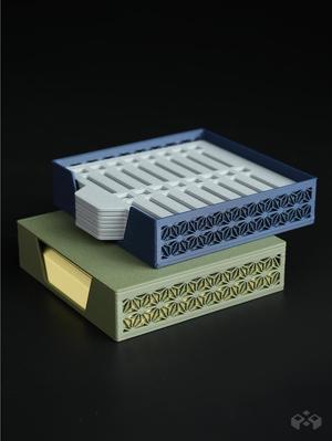 Kumiko Holder for Post-It Notes with 8 Stencils.3mf