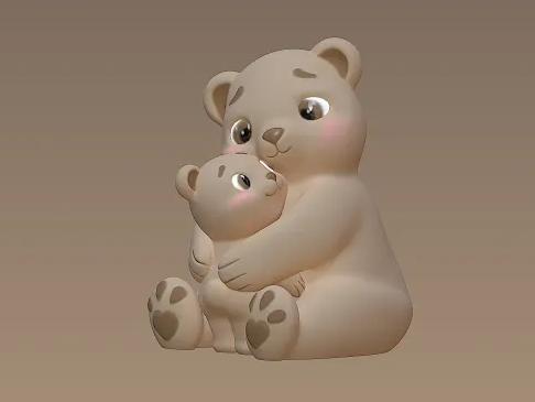 A mother bear bestows a tender embrace upon her cub