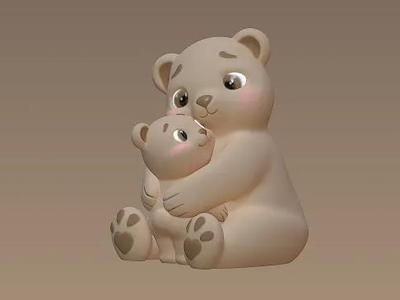 A mother bear bestows a tender embrace upon her cub
