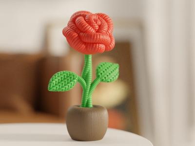 Colorful Woven Rose Sculpture in Ribbed White Vase