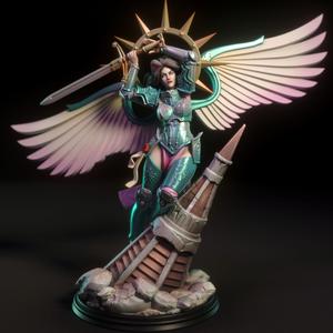 Celeste statue of woman holding sword