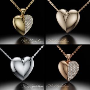 Gold Heart Pendant Necklace with Diamond Pave