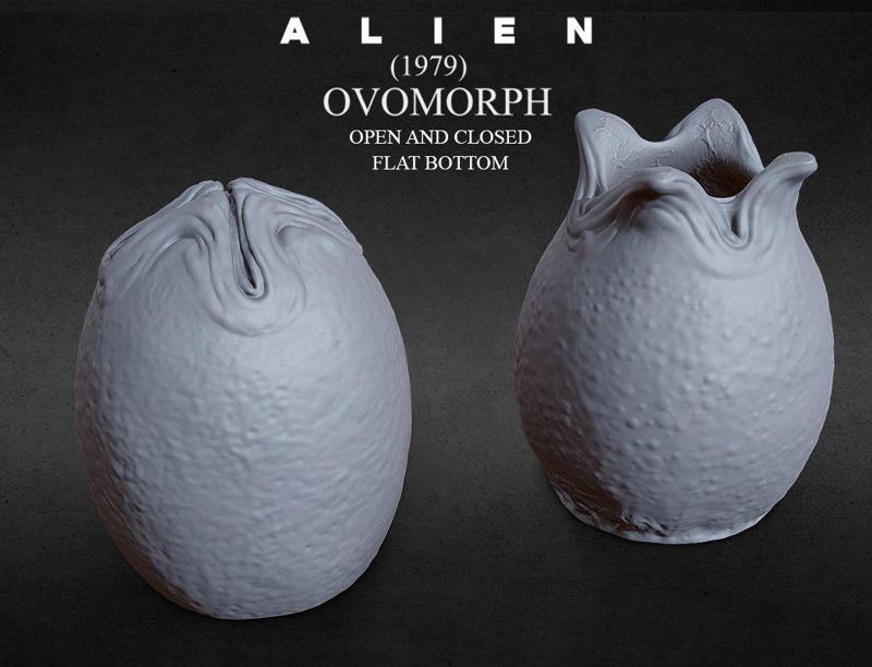 3D PRINTABLE ALIEN EGG OPEN AND CLOSED FLAT BOTTOM