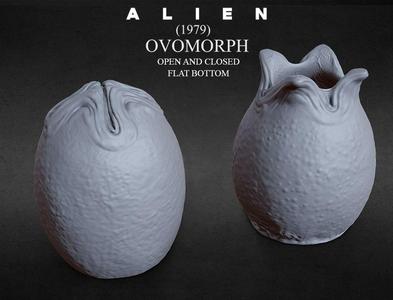 3D PRINTABLE ALIEN EGG OPEN AND CLOSED FLAT BOTTOM