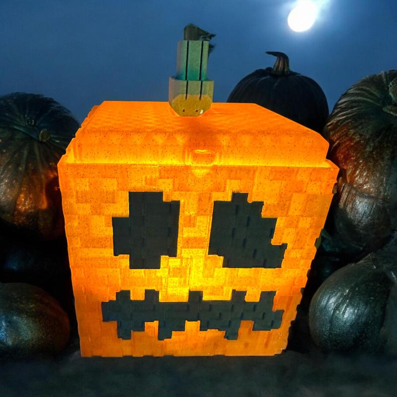 MINECRAFT STYLIZED, JACK O LANTERN, PUMPKIN, Print in Place lid and locking mechanism