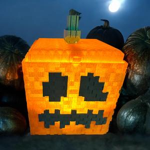 MINECRAFT STYLIZED, JACK O LANTERN, PUMPKIN, Print in Place lid and locking mechanism