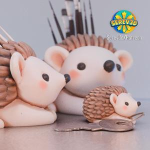 Cute Hedgehog Family - Toothpick - Brush Holder / Keychain / Magnet - 3D print STL and 3MF file
