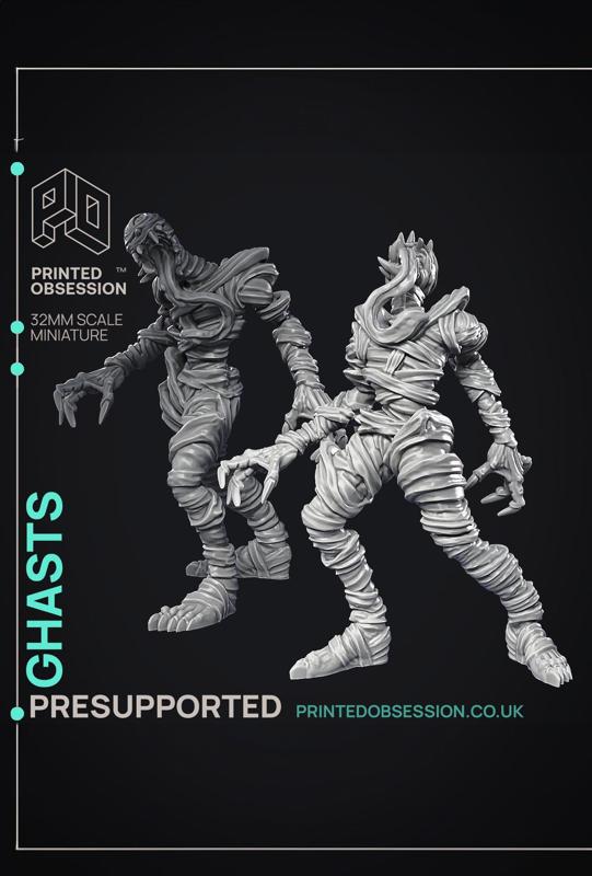Ghasts - 2 models - Undead Creature - Ghast Busters - PRESUPPORTED - Illustrated and Stats - 32mm sc