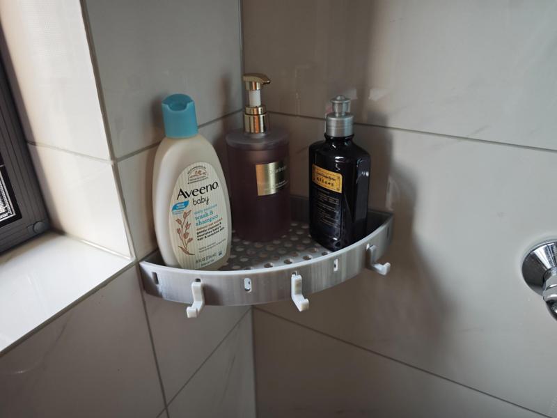 Kitchen and bathroom right-angle shelf - supports pegboard hooks