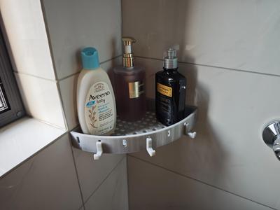 Kitchen and bathroom right-angle shelf - supports pegboard hooks