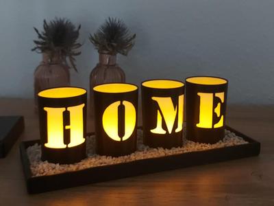 Modern Tealight "HOME" with Tray