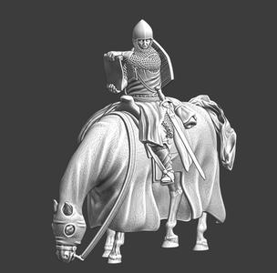 Medieval mounted soldier reading scroll
