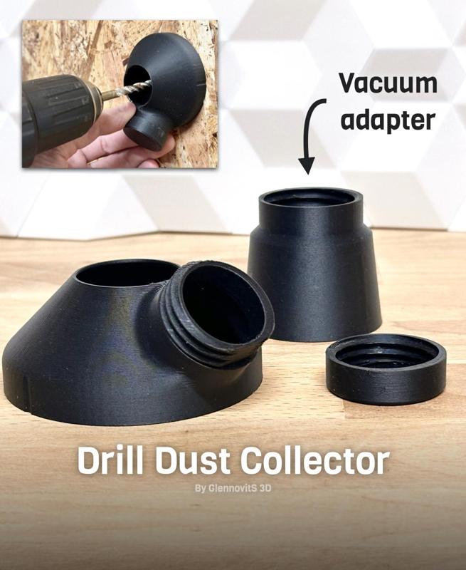 Drill Dust Collector (use with or without a vacuum - incl. alignment marks)