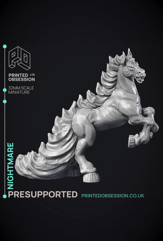 Nightmare - Large Demon Horse - PRESUPPORTED - Hell Hath No Fury - 32mm Scale 