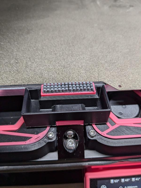 Bambu nozzle brush with tray between The Filter bed fans