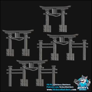Japanese Gazebo, Koi Pond, Lamps and Torii Gates