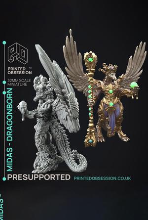 Midas Dragon - Flesh of Gold - PRESUPPORTED - Illustrated and Stats - 32mm scale			