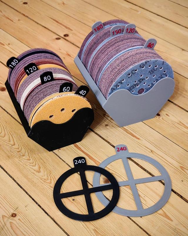 Sandpaper storage for 125 mm and 150 mm with dividers