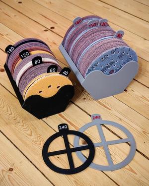 Sandpaper storage for 125 mm and 150 mm with dividers