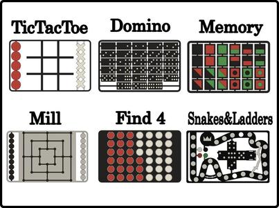6 x board games (credit card-sized,  multicolor, single-use)