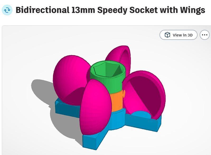 Bidirectional 13 mm Speedy Socket with Wings