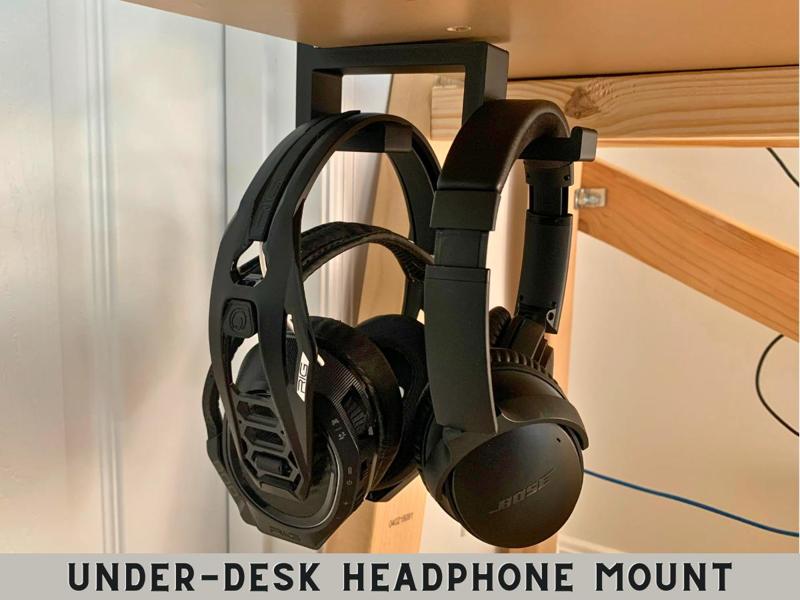 Under Desk/Shelf Double Headphones Holder