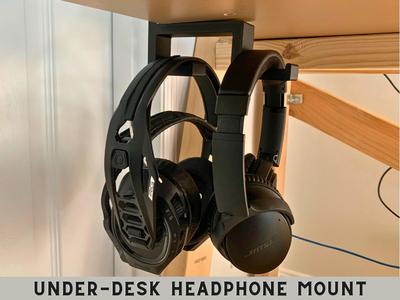Under Desk/Shelf Double Headphones Holder