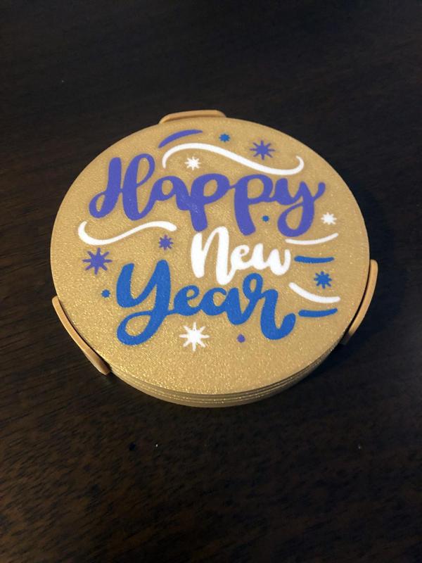 Happy New Year Coaster and Holder Set
