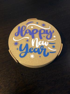 Happy New Year Coaster and Holder Set