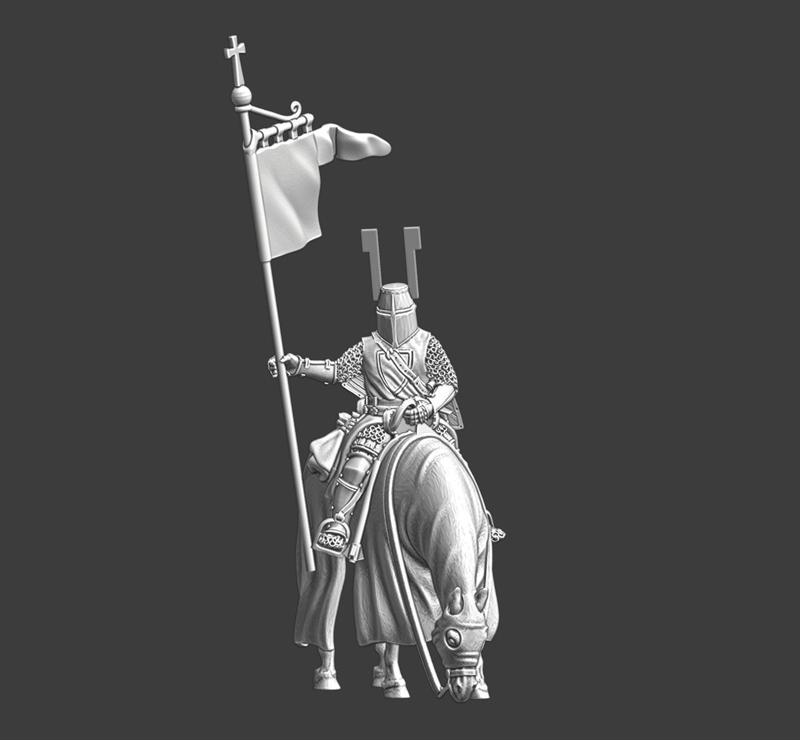 Medieval German knight, mounted with banner