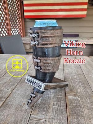 Leather Wrapped Vking Horn Beer Koozie