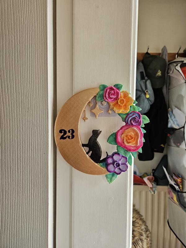 Cat wreath floral halloween door number plaque