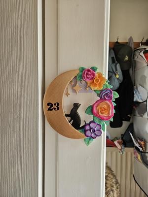 Cat wreath floral halloween door number plaque