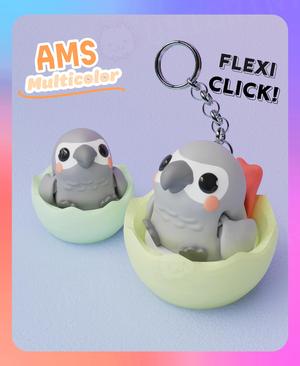 Flexi Clicker African Grey Parrot Keychain (Multicolor)