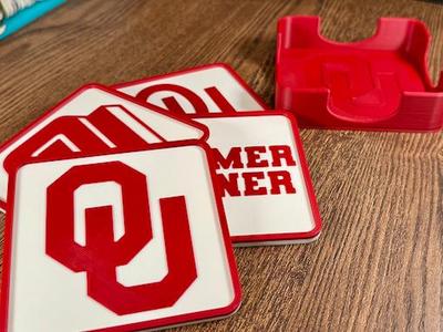 Oklahoma Sooners 4 Coaster Set with Caddy
