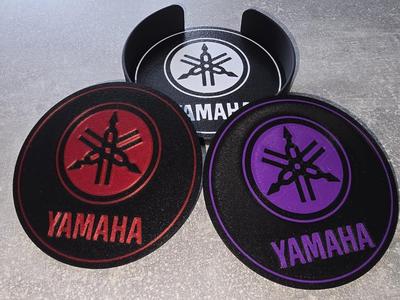 Yamaha logo and lettering coaster