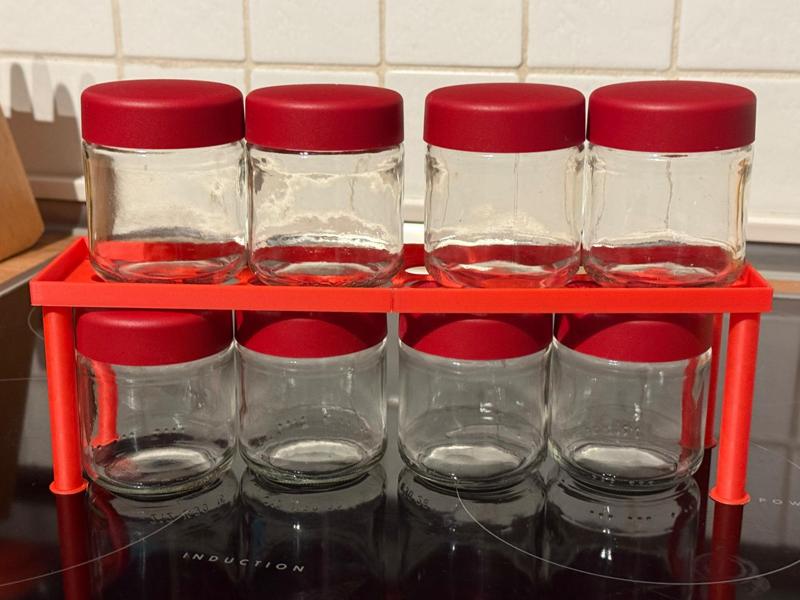 Yogurt jar shelf for the kitchen cabinet.