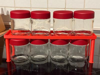 Yogurt jar shelf for the kitchen cabinet.