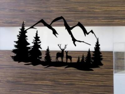 Nature Wall Art with 2 deer and 3 mountains