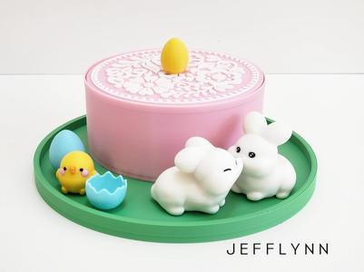 Easter Container and Tray with Rabbits and Chick